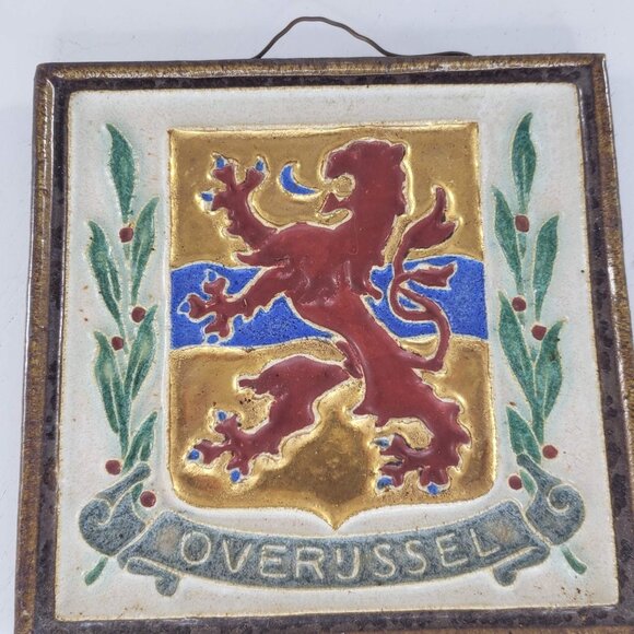 Porceleyne Fles Royal Delft Cloisonne Tile Overussel Coat Arms Wall Hanging - Picture 4 of 6